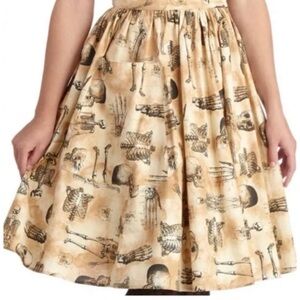ModCloth Bea & Dot Skeleton Anatomical Full Circle Skirt Tan Brown Halloween